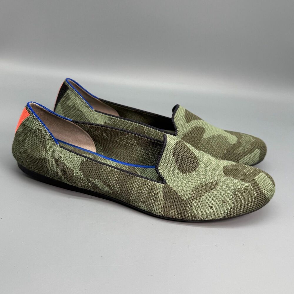 Rothy's Loafer Women's 9.5 Green Camo Print knit Slip-On Round Toe Comfort Shoes